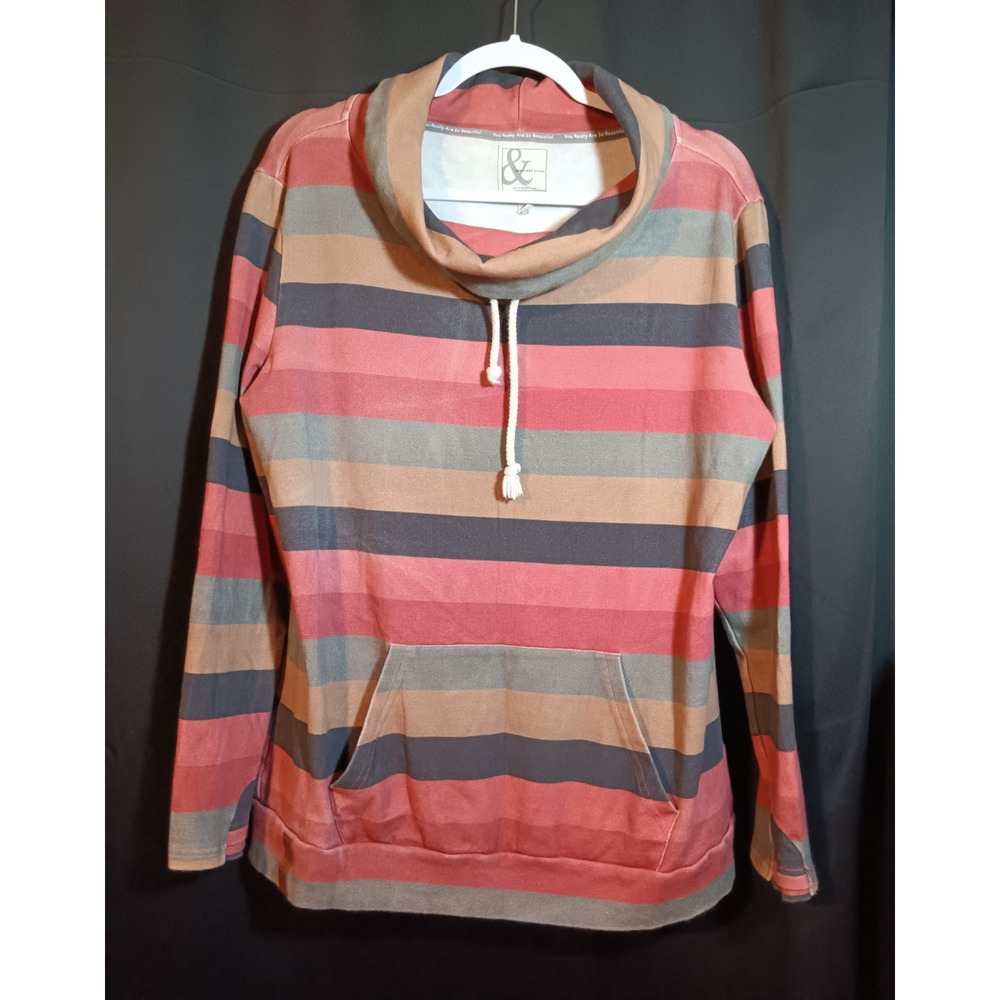 Ampersand Avenue Fall Stripe Cowlneck Sweatshirt Women’s XXL Soft Stretchy
